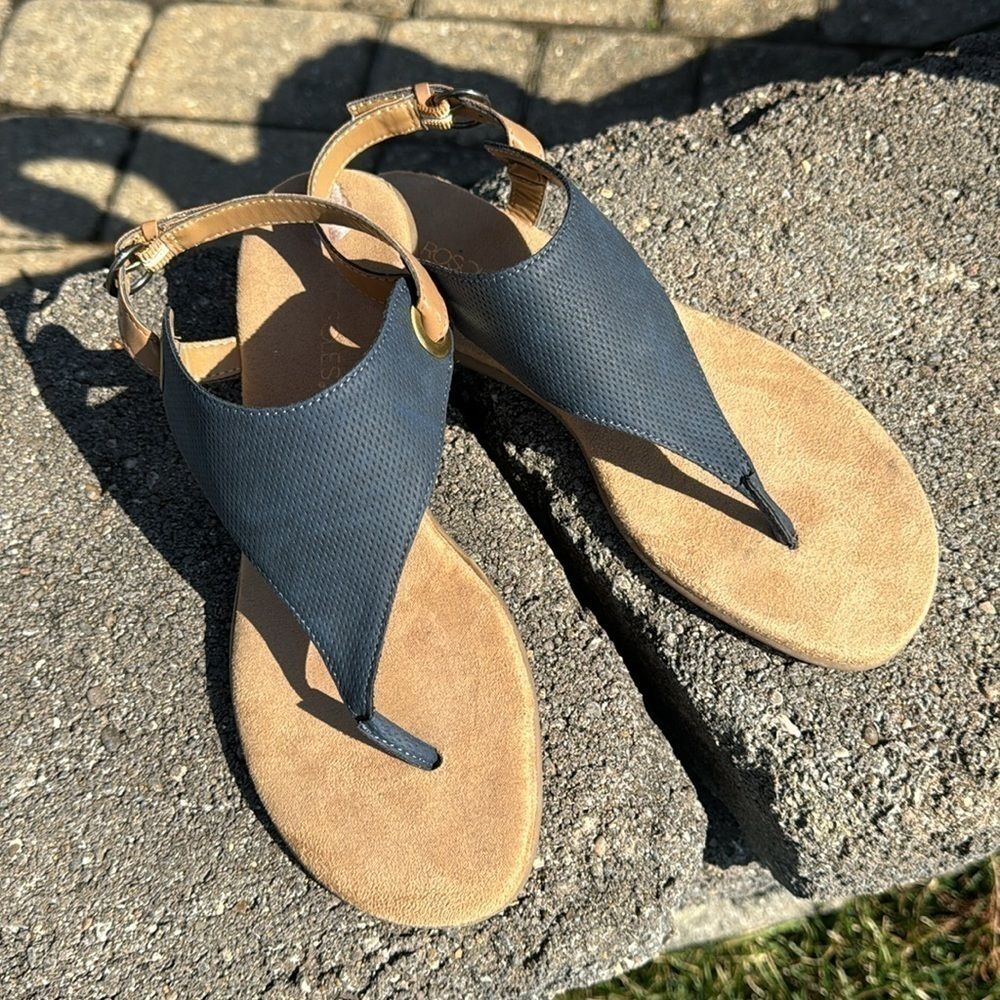 AEROSOLES~NAVY UPPER/TAN ANKLE STRAP~MEMORY FOAM FOOTBED~SOFT ROLLED TOE BAND~BR - Picture 8 of 8